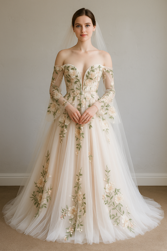 Flowy A-line Tulle Lace Wedding Dress, Bridal Party Dress Colorful Gar SimpleLinenLife Flowy A-line Tulle Lace Wedding Dress, Bridal Party Dress Colorful Gar SimpleLinenLife