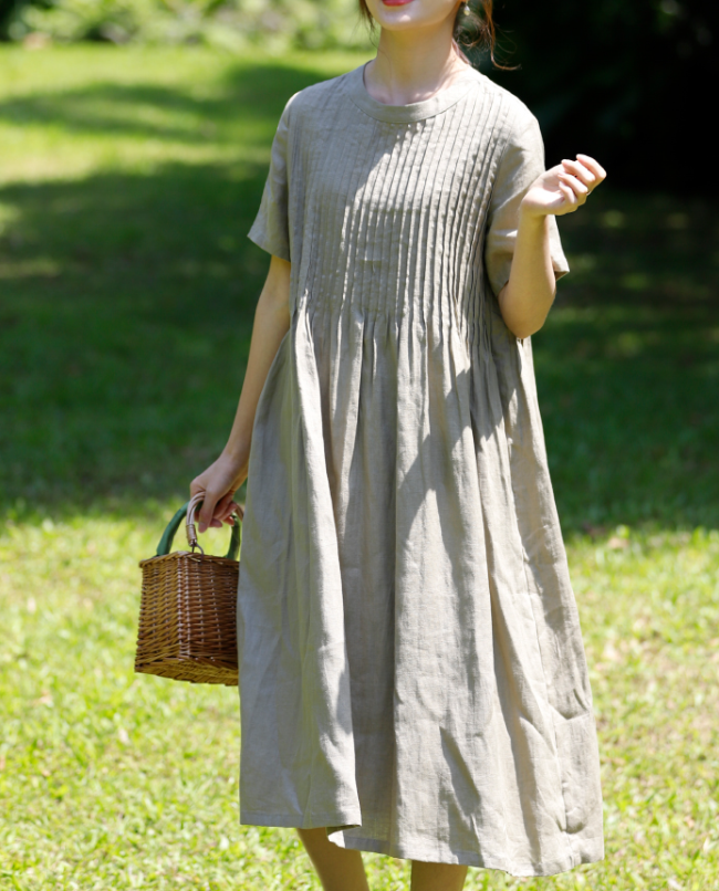 knee length dresses for ladies Pleated Linen Dresses, Summer long Women Dresses ,Maxi Dress 9086 –  SimpleLinenLife