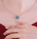 Clover Necklace, Sterling Silver Emerald Necklace, Birthday Gift, 1202