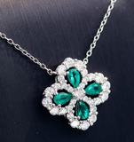 Clover Necklace, Sterling Silver Emerald Necklace, Birthday Gift, 1202