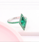 Green Rhombus 14k Solid Gold Moissanite Diamond Band,Wedding Rings, Anniversary Gift ,2214