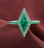 Green Rhombus 14k Solid Gold Moissanite Diamond Band,Wedding Rings, Anniversary Gift ,2214