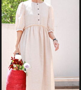 Off White Linen Dresses, Summer long Women Dresses ,Maxi Soft Linen Dress 9980