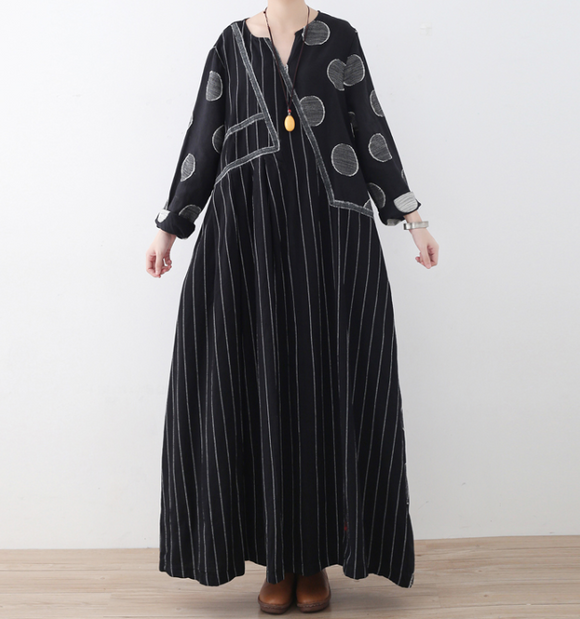 Patchwork Spring Cotton Linen Dress, Loose Long Dresses Plus Size ,232 SimpleLinenLife Patchwork Spring Cotton Linen Dress, Loose Long Dresses Plus Size ,232 SimpleLinenLife