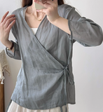 Long Sleeve loose Summer Women Linen Tops 2207