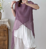 Summer Irregular Short Sleeve Shirts, Stylish Linen tops,9505