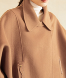 A-Line Cloak Waist Belt Wool Cape Coat Jacket Buttons 3623