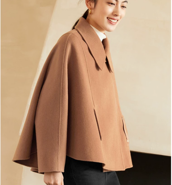 A-Line Cloak Waist Belt Wool Cape Coat Jacket Buttons 3623 A-Line Cloak Waist Belt Wool Cape Coat Jacket Buttons 3623