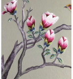 WallPaper Wall art Chinoiserie Peach Blossom painted Bird Embroidery Wall Decal 0102