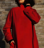 Standard Collar Long Wool Coat, Women Winter Black Wool Coat Jacket/6655