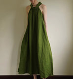 Sleeveless linen blouse,Linen Dresses, Summer Halterneck Dress/9943