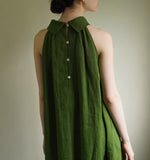 Sleeveless linen blouse,Linen Dresses, Summer Halterneck Dress/9943