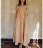 Linen Dresses,Minimalist V-neck Sling Vacation Women Dresses/9953