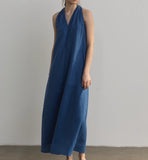 Linen Long V-neck Loose Vacation Women Dresses/9988