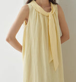 Soft Wshed Linen Detachable Sash Dress /9956