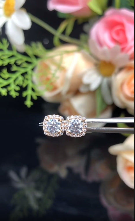 18k Solid Gold One-carat Chunky Square Moissanite Stud Earrings,Unique Wedding Gift, Anniversary Gift/0118