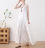 Spring Summer New Women's Linen Loose Sling Dress/9986