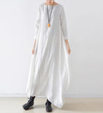 Spring Fall Style Women Linen Long Sleeve Square Neck Loose  Dress/9985