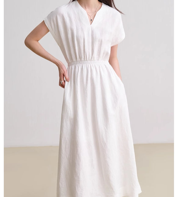 Minimalist Waistband Summer Women's Linen Dress/9987 SimpleLinenLife Minimalist Waistband Summer Women's Linen Dress/9987 SimpleLinenLife
