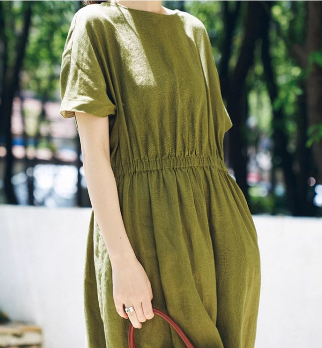 Army Green Summer Women's Linen Dress/9986 – SimpleLinenLife