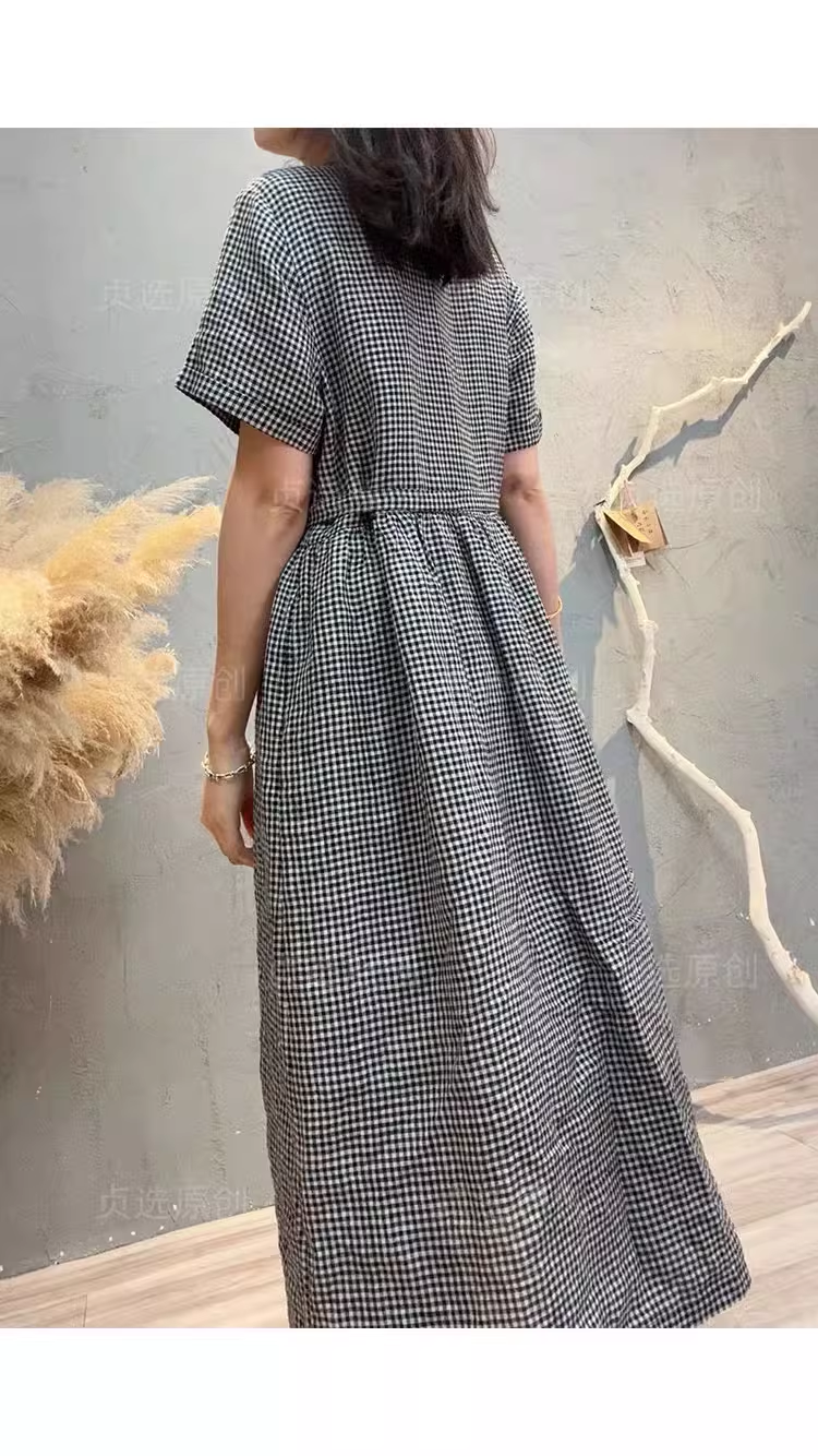 Checked Summer Washed Soft Women's Linen Dress/9911 SimpleLinenLife Checked Summer Washed Soft Women's Linen Dress/9911 SimpleLinenLife