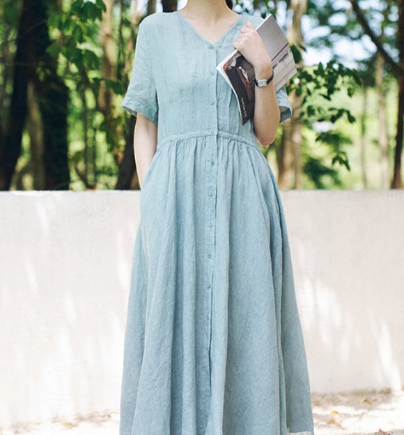 Summer Washed Soft Linen Dress Full Skirt 2211 SimpleLinenLife Summer Washed Soft Linen Dress Full Skirt 2211 SimpleLinenLife