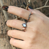 Natural Moonstone Ring Set,Twig and Maple Leaf Moss Agate Ring Wedding Ring