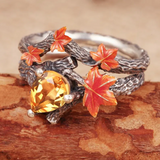 Natural Pear Moss Agate Ring Set Unique Green Moss Agate Tree Branch Ring Twig and Leaf Ring Maple Leaf Ring Agate Leaf Engagement Ring（副本）