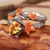 Natural Pear Moss Agate Ring Set Unique Green Moss Agate Tree Branch Ring Twig and Leaf Ring Maple Leaf Ring Agate Leaf Engagement Ring（副本）