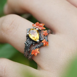 Natural Pear Moss Agate Ring Set Unique Green Moss Agate Tree Branch Ring Twig and Leaf Ring Maple Leaf Ring Agate Leaf Engagement Ring（副本）