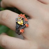 Natural Pear Moss Agate Ring Set Unique Green Moss Agate Tree Branch Ring Twig and Leaf Ring Maple Leaf Ring Agate Leaf Engagement Ring（副本）