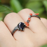 Natural Blue Sandstone Maple Leaf engagement ring Set Leaf Branch Sadnstone stone Ring Maple Leaf Sterling Silver Ring Pear Sandstone ring