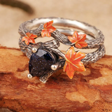 Natural Blue Sandstone Maple Leaf engagement ring Set Leaf Branch Sadnstone stone Ring Maple Leaf Sterling Silver Ring Pear Sandstone ring