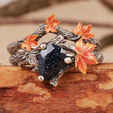 Natural Blue Sandstone Maple Leaf engagement ring Set Leaf Branch Sadnstone stone Ring Maple Leaf Sterling Silver Ring Pear Sandstone ring