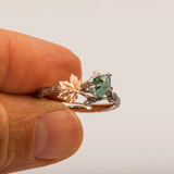 Natural  twig ring Moss Agate 925 Sterling Silver Ring, Silver Branch Ring, Nature Inspired Ring,Engagement Leaves Ring,opal Engagement Leaves Ring,  gift for her（