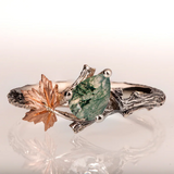 Natural  twig ring Moss Agate 925 Sterling Silver Ring, Silver Branch Ring, Nature Inspired Ring,Engagement Leaves Ring,opal Engagement Leaves Ring,  gift for her（