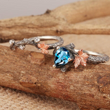 Natural Pear Moss Agate Ring Set Unique Green Moss Agate Tree Branch Ring Twig and Leaf Ring Maple Leaf Ring Agate Leaf Engagement Ring