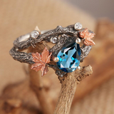 Natural Pear Moss Agate Ring Set Unique Green Moss Agate Tree Branch Ring Twig and Leaf Ring Maple Leaf Ring Agate Leaf Engagement Ring