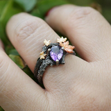 Natural Amethyst Maple Leaf engagement ring Set Leaf Branch Amethyst Gemstone Ring Maple Leaf Sterling Silver Ring Unique Pear Amethyst ring