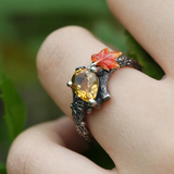 Natural Amethyst Maple Leaf engagement ring Set Leaf Branch Amethyst Gemstone Ring Maple Leaf Sterling Silver Ring Unique Pear Amethyst ring