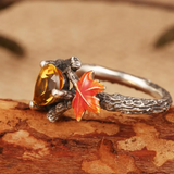 Natural Amethyst Maple Leaf engagement ring Set Leaf Branch Amethyst Gemstone Ring Maple Leaf Sterling Silver Ring Unique Pear Amethyst ring