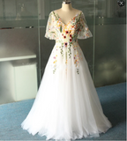 Unique Wild Flower Wedding Dress, Custom Colorful A Line Forest wedding gown, Bohomian Wedding Dress with Butterfly sleeves/2200