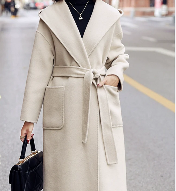 Hooded Women Wool Coat, Long Winter Wool Coat Jacket 0989