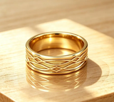 Yellow Gold Plated Personalized His and Hers Celtic Wedding Ring Set,Carved Engraved Couple Ring Set,Couple Ring Set, Matching Ring Set