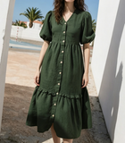 Pink Loose fitting Linen Women  Dresses 3/4 Sleeves  CH90423