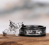 Natural Tungsten Silver Couples Ring Set,Cosmic His and Hers Wedding Bands