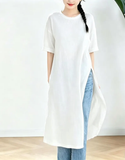 V Neck Linen Cotton Women Dresses Casual Summer Loose Women Dresses SSM97215