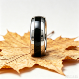 Black Inlay Tungsten Wedding Band for Men, Polished Silver Tungsten Carbide Ring, Gothic Men's Promise Ring,