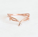 Floral wedding band,Twig & leaf ring, Rose gold ring,Delicate diamond band,Ivy engagement band