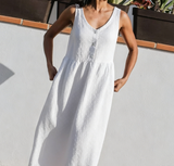 Summer White Women's Linen  Dress/ inen dresses / button up / summer dress9988